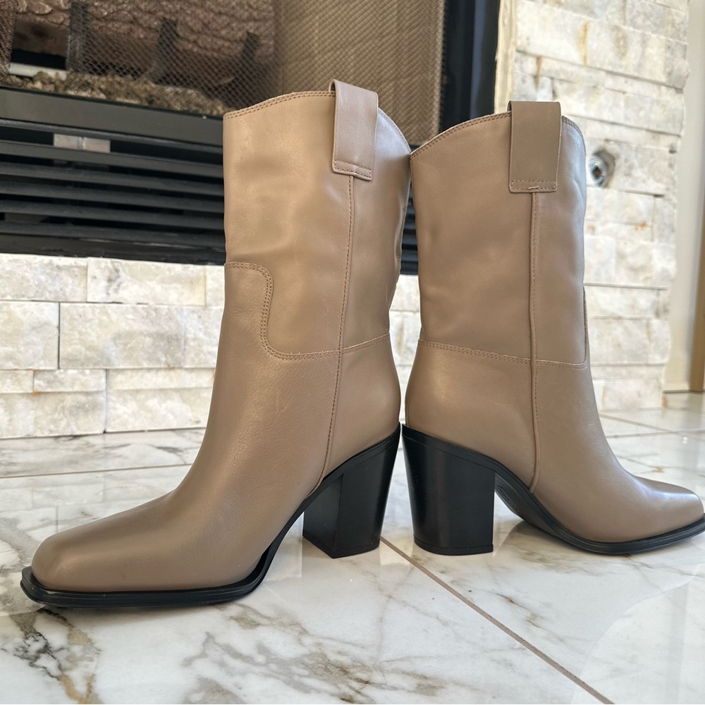 Franco Sarto Womens Valor Leather Square Toe Mid-Calf Boots - Picture 4 of 6